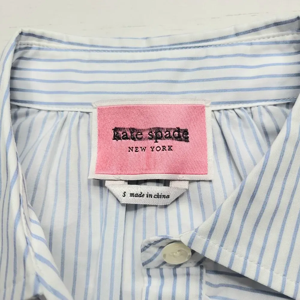 Kate‎ Spade Striped Button Down Mini Shirt Dress Hearts Blue White Cotton Small